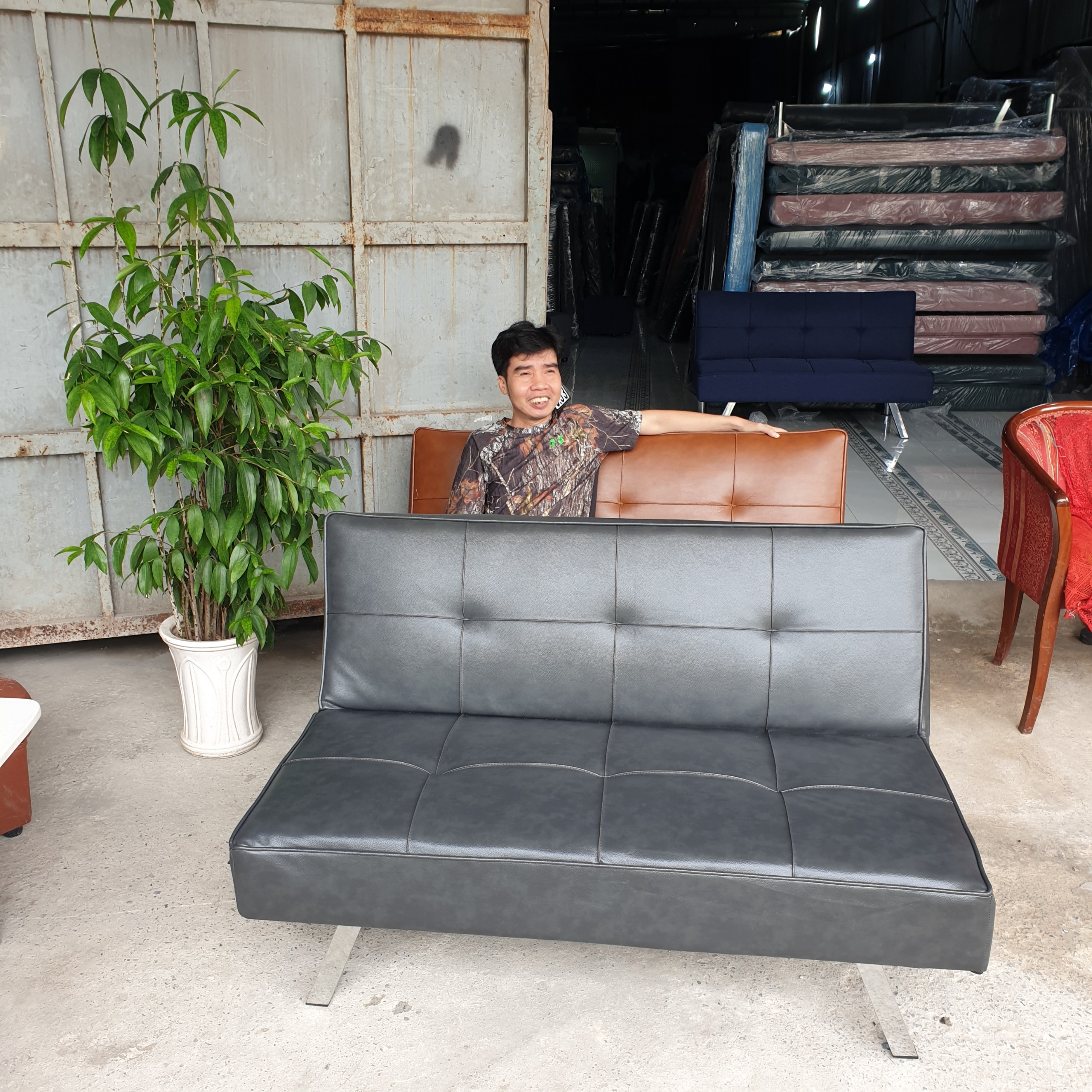 Sofa Giường Giả Da 1m2 Mini Nhỏ Gọn - Sopha Bed Ngắn Chỉ 1,2m Đa Năng Làm Giường Ngủ