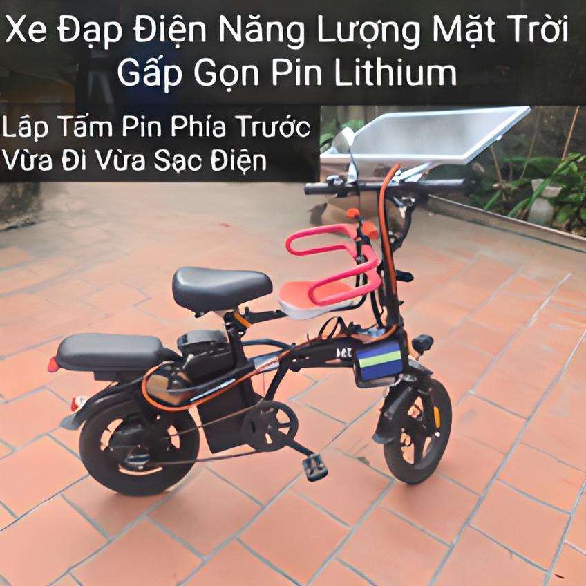 Xe đạp điện Năng Lượng Mặt Trời gấp gọn người lớn chính hãng lắp ở phía trước - Tiện lợi sạc cất vào ô tô thang máy