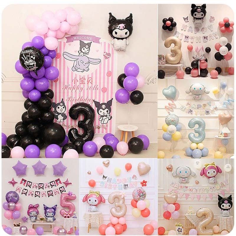 [KÈM QUÀ TẶNG-GIAO HỎA TỐC]Set bóng trang trí sinh nhật chủ đề hoạt hình Kuromi Sanrio đủ mẫu cho bé