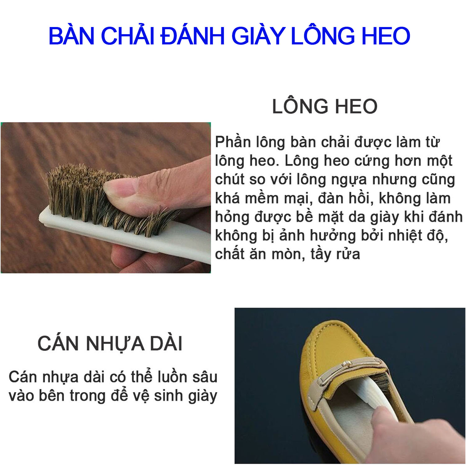 Bàn chải đánh giày lông heo P142 đánh xi, vệ sinh giày