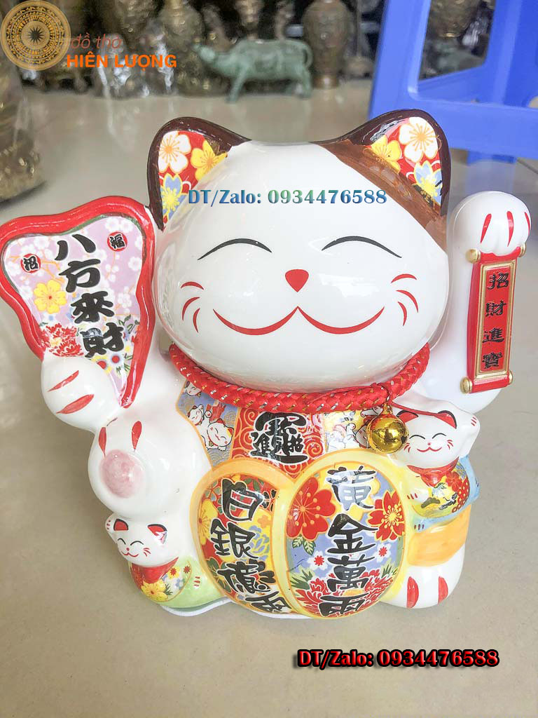 Mèo Thần Tài May Mắn NeKo Vẫy Tay Chiêu Tài Cao 20cm Bằng Gốm Sứ Tráng Men Cao Cấp