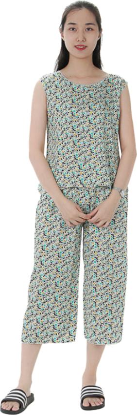 Bộ mặc nhà lanh (tole) Vicci BST.086.13 vải chéo Hàn cao cấp quần ống sớ họa tiết hoa tròn