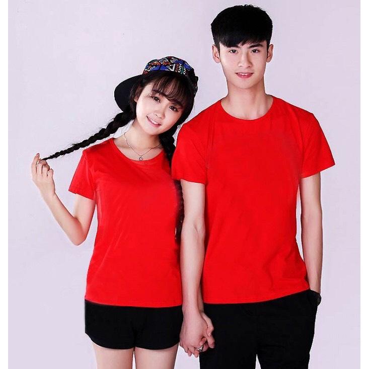 Áo Thun màu Đỏ Tươi️Hình Thật 100%️ Vải Dày Đủ Size Ngắn Tay Cổ Tròn Nam và Nữ