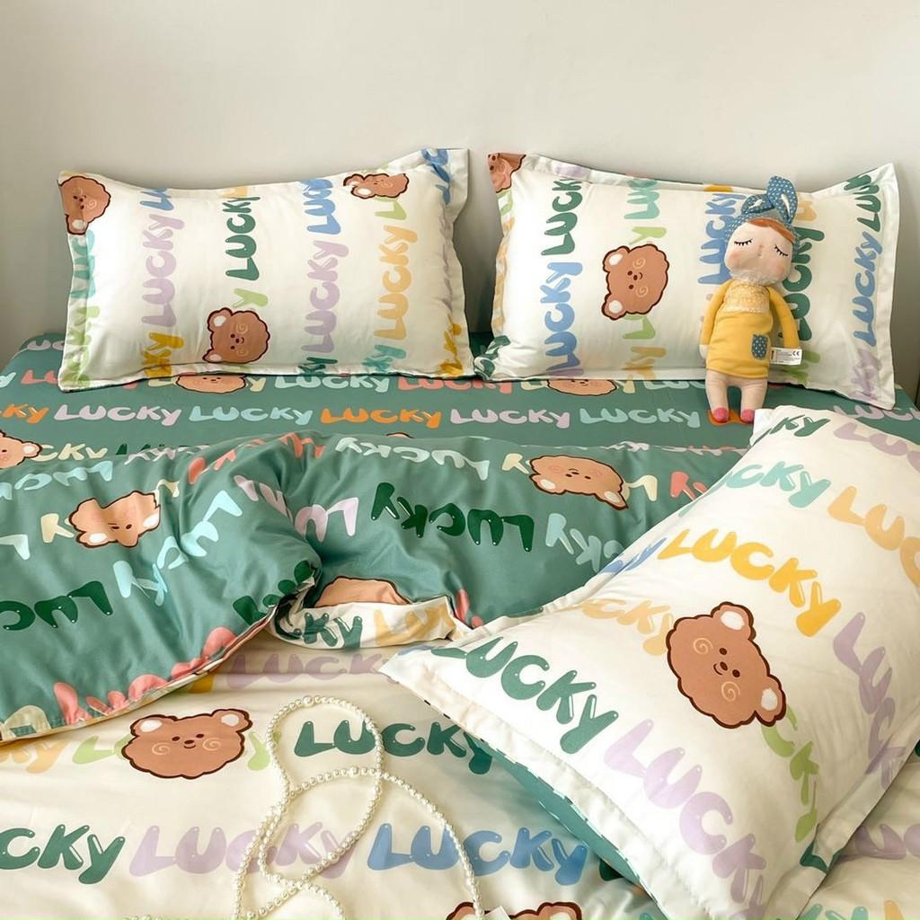 Bộ chăn ga gối cotton poly gấu chữ đủ size - Mẫu gấu & chữ