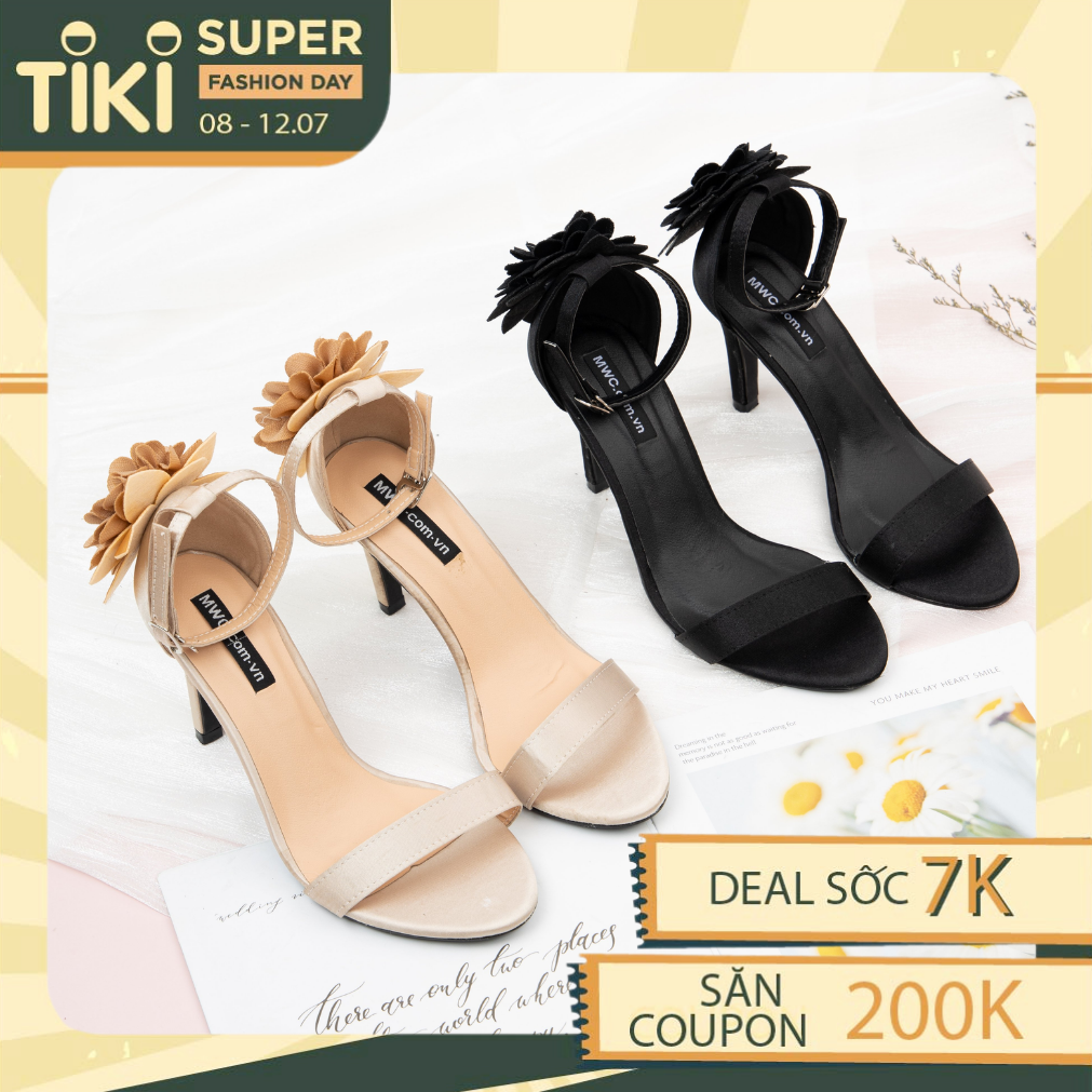 Giày Cao Gót thời trang MWC sandal cao gót quai đính hoa xinh xắn NUCG-4141