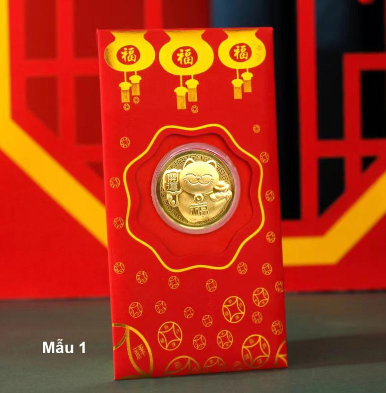 Bao Lì Xì Mèo Thần Tài Vàng 24k, Bao Lì Xì Mèo Chiêu Tài May mắn - Mẫu 1 - PASA COLLECTION