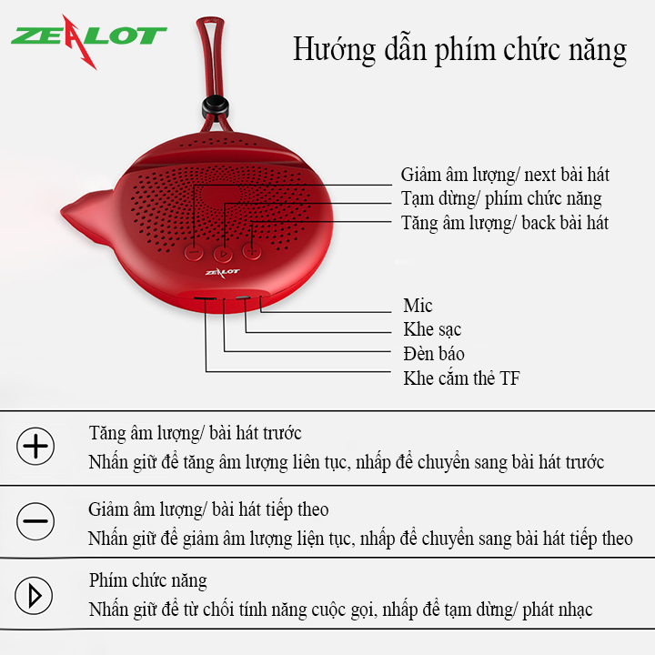 Loa bluetooth mini Zealot di động hàng chính hãng S24 loa siêu trầm