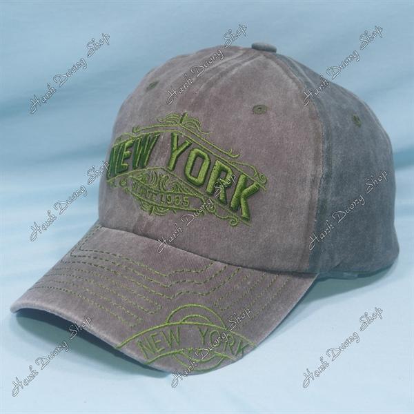 Nón kết hàng quảng châu, mũ lưỡi trai thêu chữ New York Since 1985 vải kaki oát loang cao cấp vòng đầu 56-60cm - Chữ Rêu