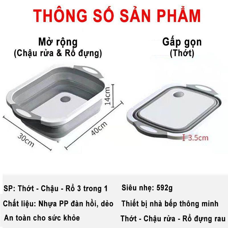 Chậu gấp gọn kiêm thớt và rổ đựng đa năng loại LỚN 3in1 Đa Năng Tiện Dụng 88011 THẾ GIỚI TIỆN ÍCH