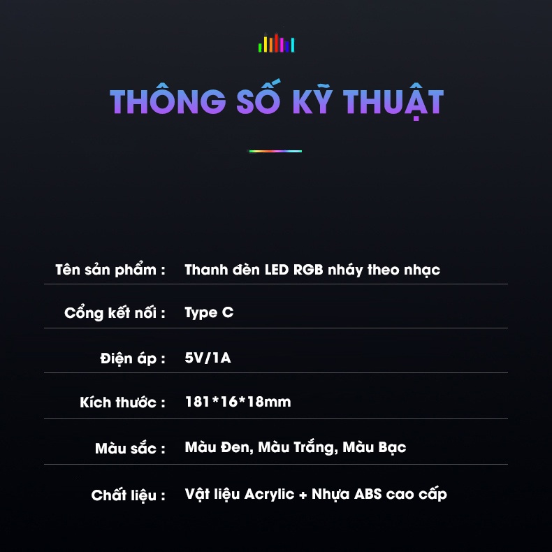 Thanh đèn LED RGB nháy theo nhạc cảm ứng âm thanh 32 hạt LED 16 triệu màu không app dùng trang trí máy tính, decor phòng, gắn trong ô tô