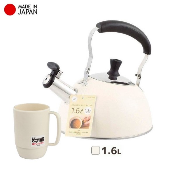 Combo ấm từ có còi báo sôi Pearl Life 1.6L + cốc có quai 350ml - nội địa Nhật Bản