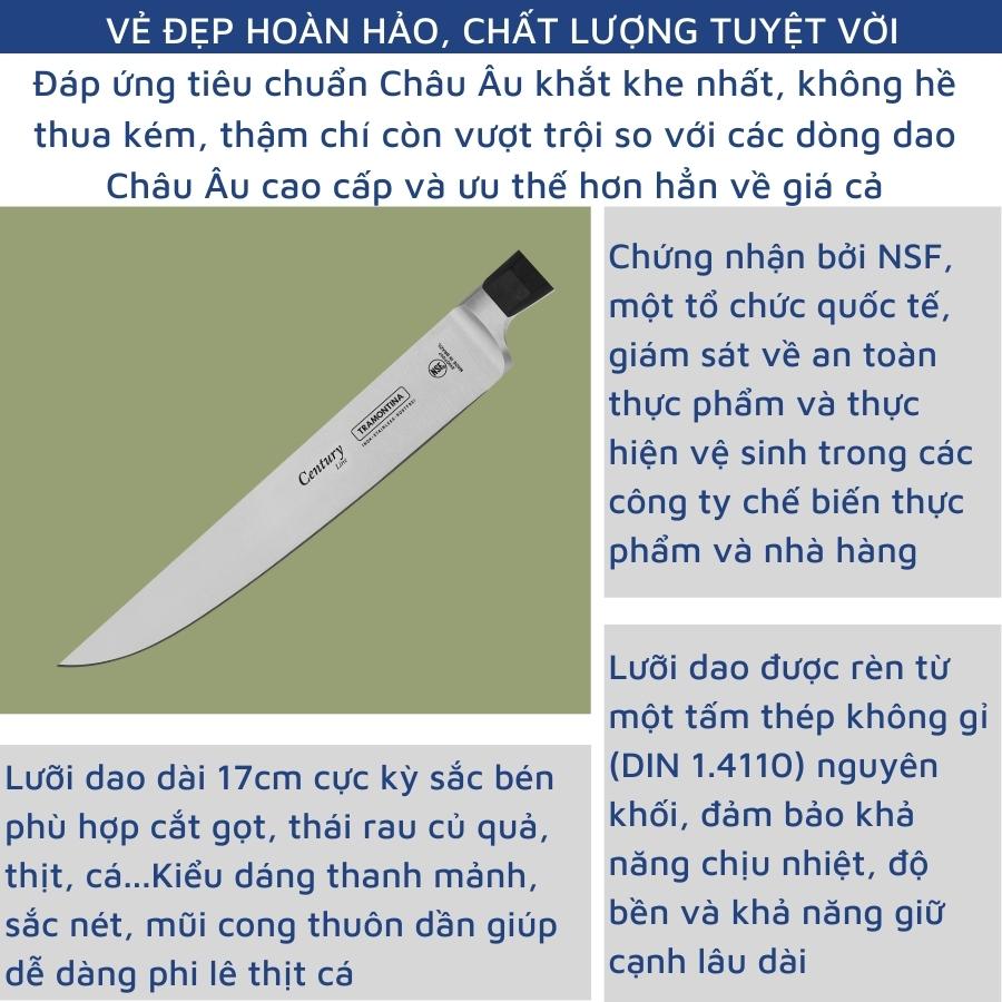 Dao Bếp Dao Phi Lê, Lọc Xương Cao Cấp Tramontina Lưỡi Dài 17cm Chất Liệu Thép Không Gỉ Siêu Sắc Bén Rèn Nguyên Khối Sản Xuất Tại Brazil Bảo Hành 25 Năm