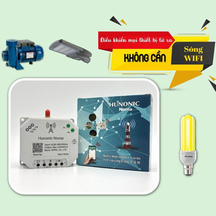 Công tắc ĐIỀU KHIỂN TỪ XA QUA SIM - Hunonic Noma 4000W - HẸN GIỜ, BẬT TẮT bằng điện thoại, không cần WIFI