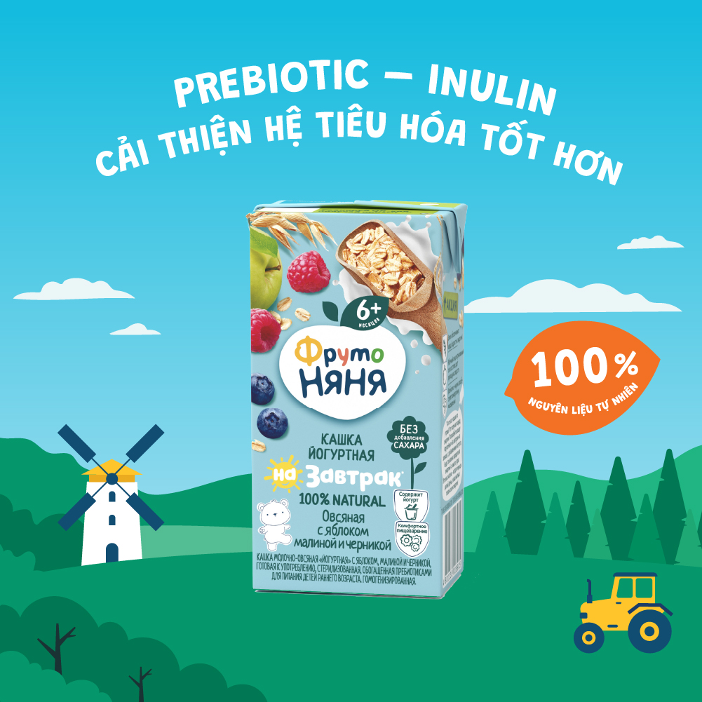 Combo 6 Hộp Sữa chua yến mạch vị táo, mâm xôi và việt quất Fruto Nyanya 200ml