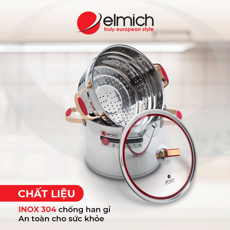 Nồi Hấp Elmich Inox 304 Red Velvet EL0979 (28 cm)