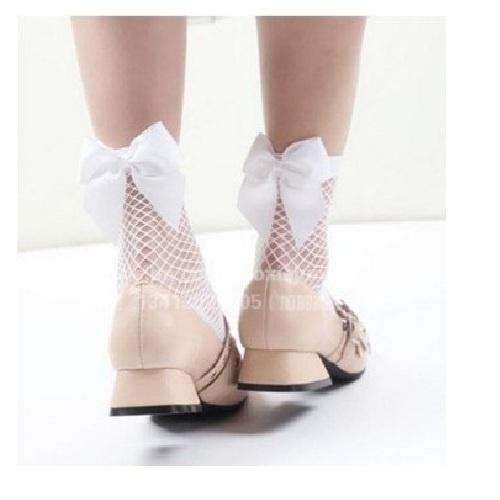 Tất lưới, vớ lưới cổ chân ngắn Đính Nơ (có thể xoay mặt trước sau) phong cách thời trang Lo.lita NhatBan Nữ Women