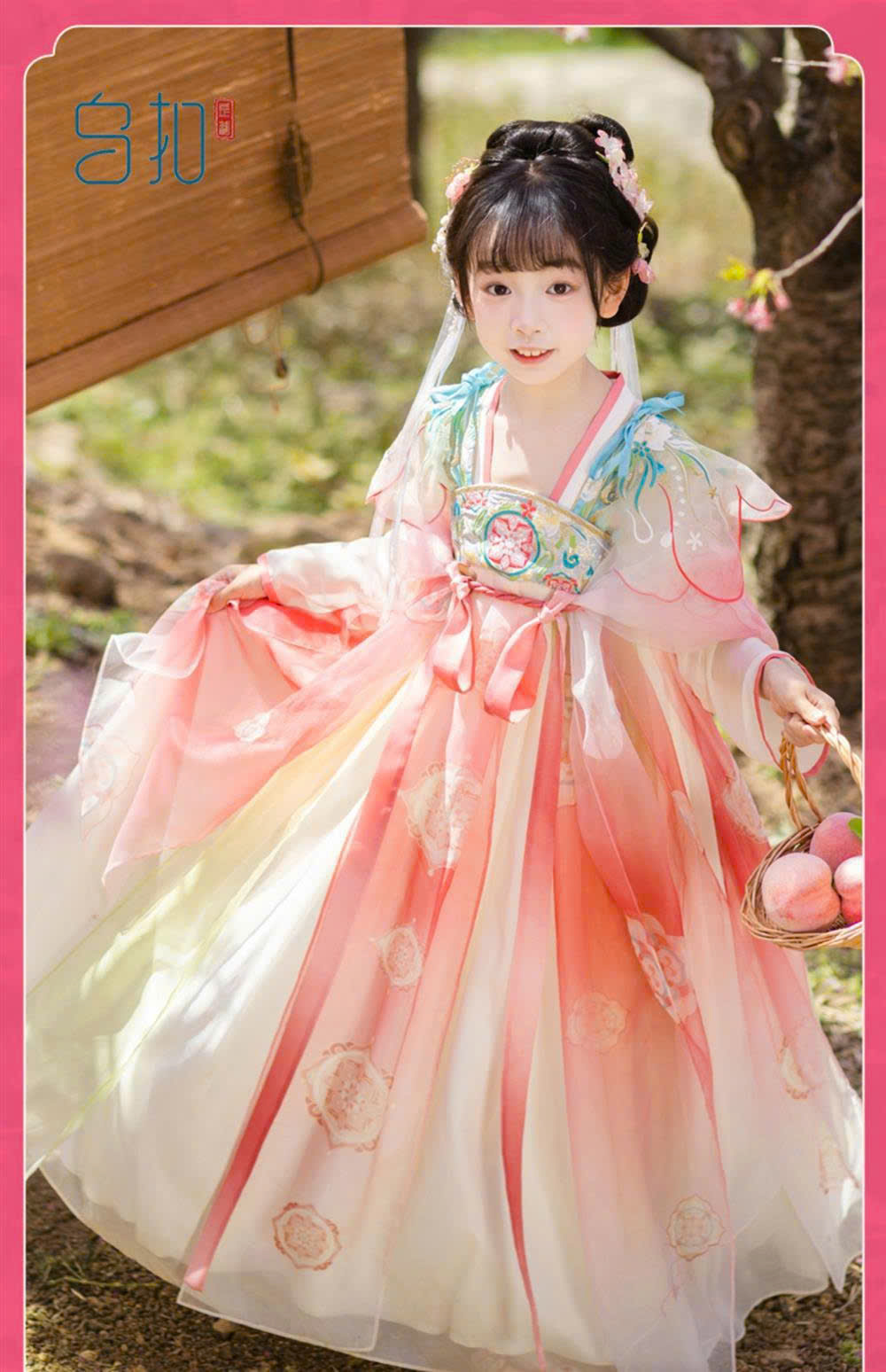 Đầm váy công chúa cổ trang hanfu thêu hoa cho bé gái diện lễ tết trung thu đẹp size 100-160 hàng Quảng Châu