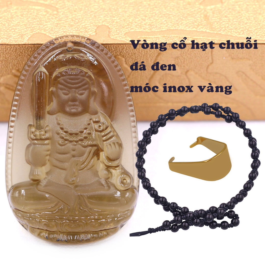 Mặt Phật Bất động minh vương obsidian 5 cm kèm vòng cổ hạt chuỗi đá đen - mặt dây chuyền size lớn - size L, Mặt Phật bản mệnh
