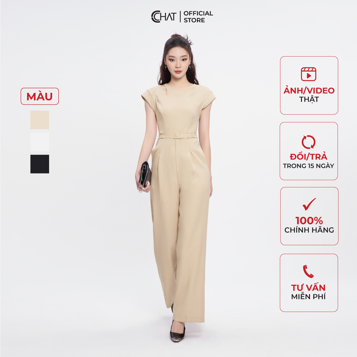 Jumpsuit Nữ CCHAT Kiểu Cutout Ly Vai Chất Tuytsi Cao Cấp Mềm Mịn 53JNS2001ST