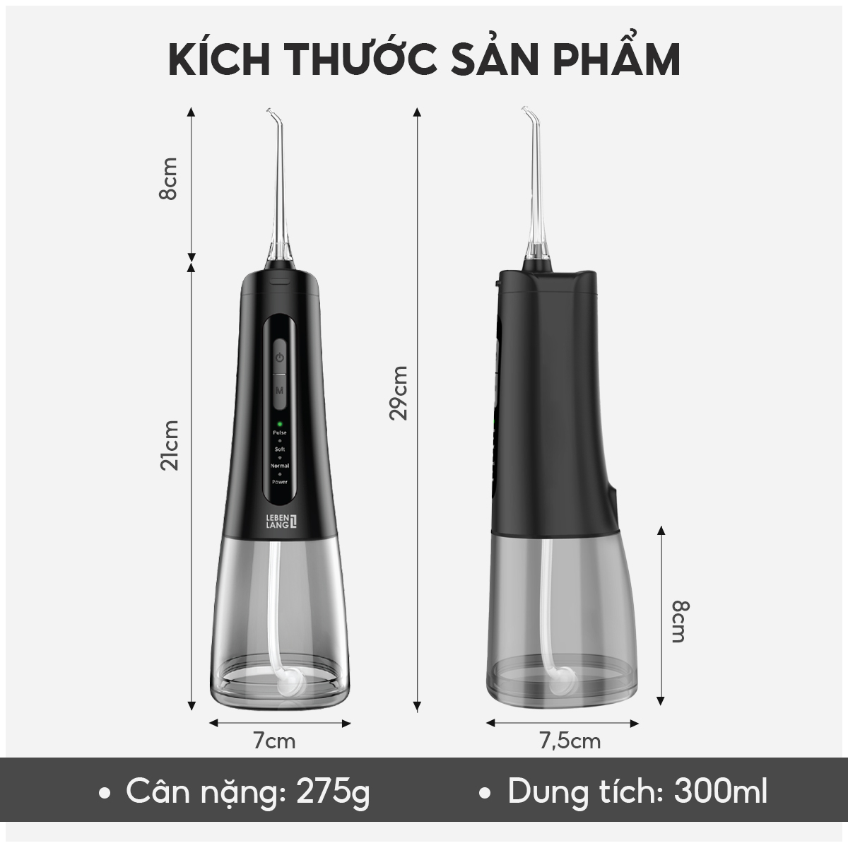 Máy tăm nước Lebenlang cầm tay LBT1499, IPX7 chống thấm nước 2000mah, 300ml, tích hợp pin, bảo hành 2 năm - chính hãng