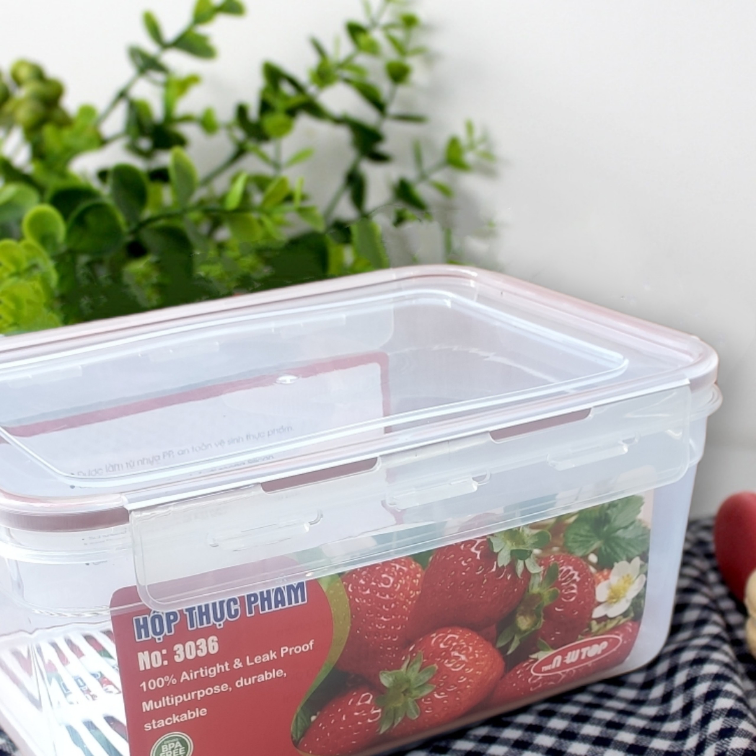 Hộp thực phẩm chữ nhật 4 khóa hàn quốc cao cấp nắp kín có khay chống ẩm, 4500ml