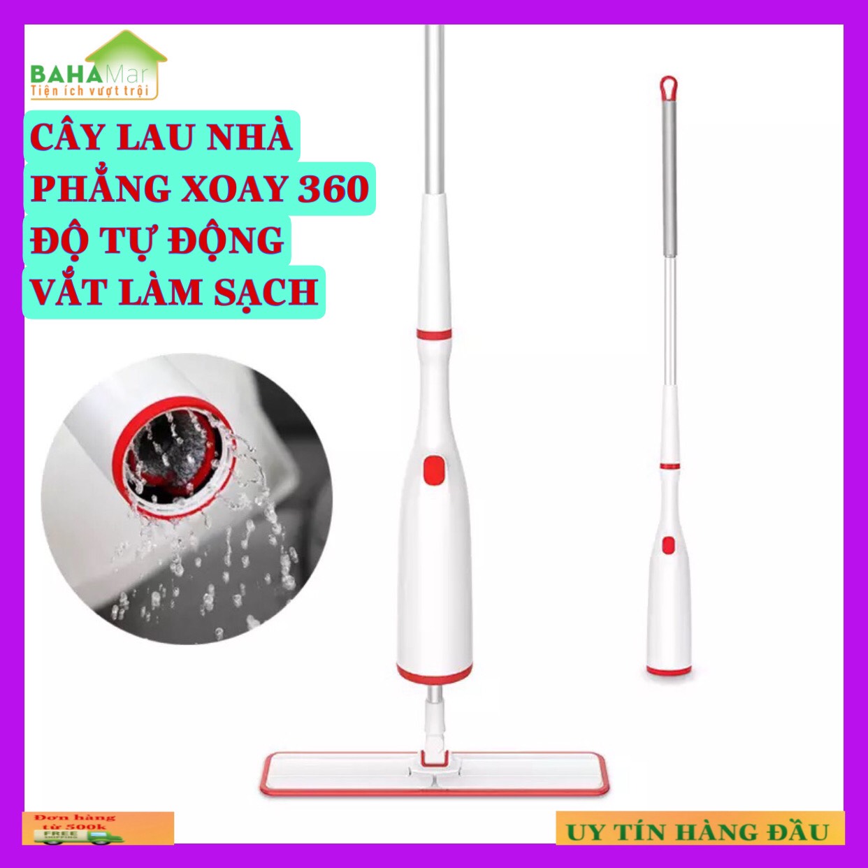 CÂY LAU NHÀ PHẲNG XOAY 360 ĐỘ TỰ ĐỘNG VẮT LÀM SẠCH &quot;BAHAMAR&quot; giúp vệ sinh sàn nhà một cách dễ dàng, lau chuyên nghiệp