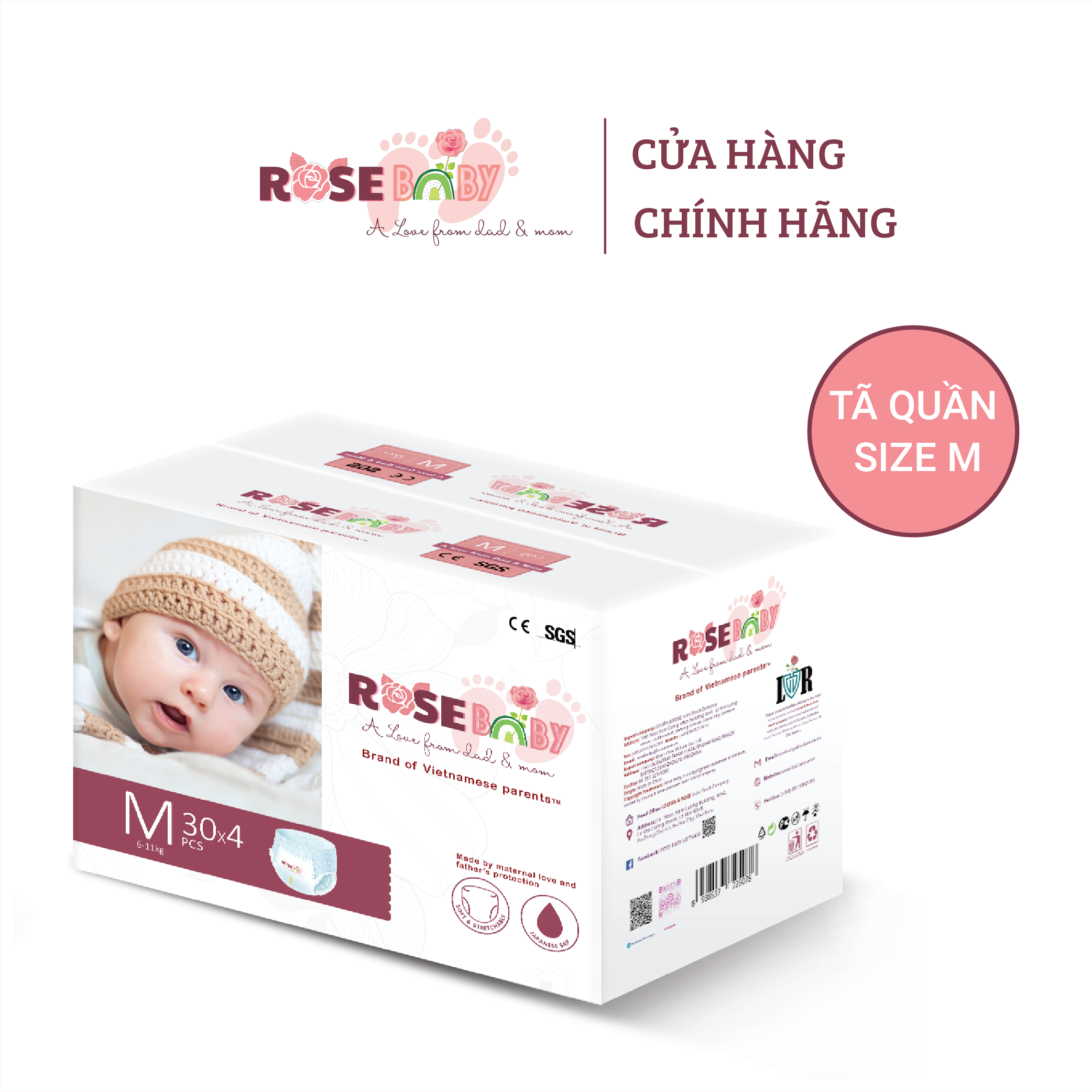 Thùng Bỉm Quần ROSE BABY Size M (120 miếng)