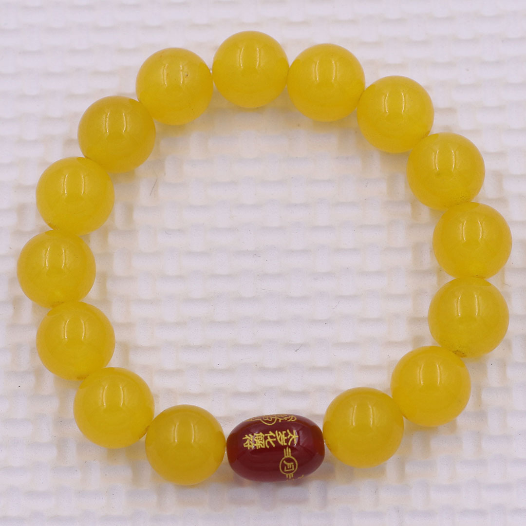 Vòng chuỗi đeo tay đá thạch anh vàng 10 ly charm giải thái tuế phù, vòng chuỗi phong thủy, giải năm hạn thái tuế