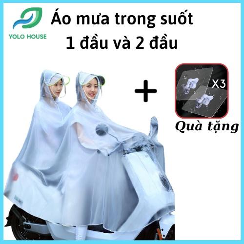 (KOSUYTU) Áo Mưa Có Kính Và Chụp Gương -- Áo Mưa Loại Xịn, Dài Rộng Độ Che Phủ Cực Lớn, Chất Liệu Siêu Dai Bền (Trong Và Phản Quang - 1 Đầu Và 2 Đầu