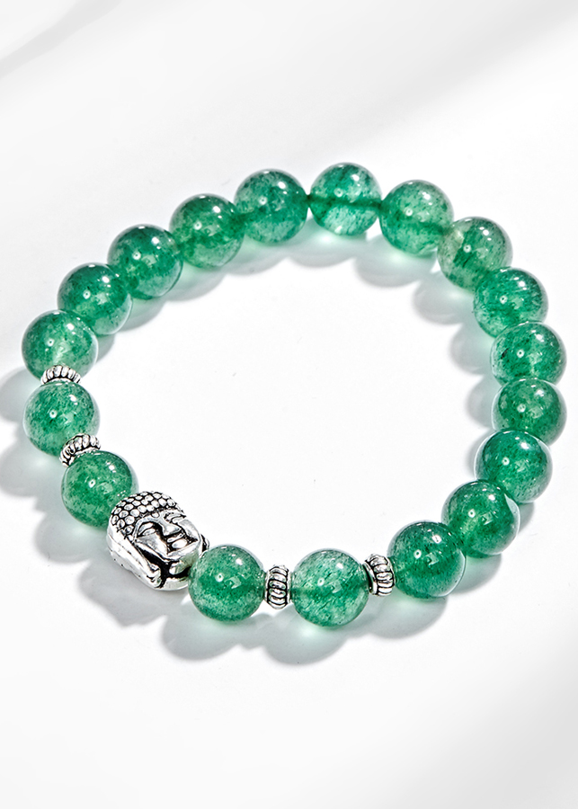 Vòng tay thạch anh dâu xanh phối charm phật bạc Ngọc Quý Gemstones