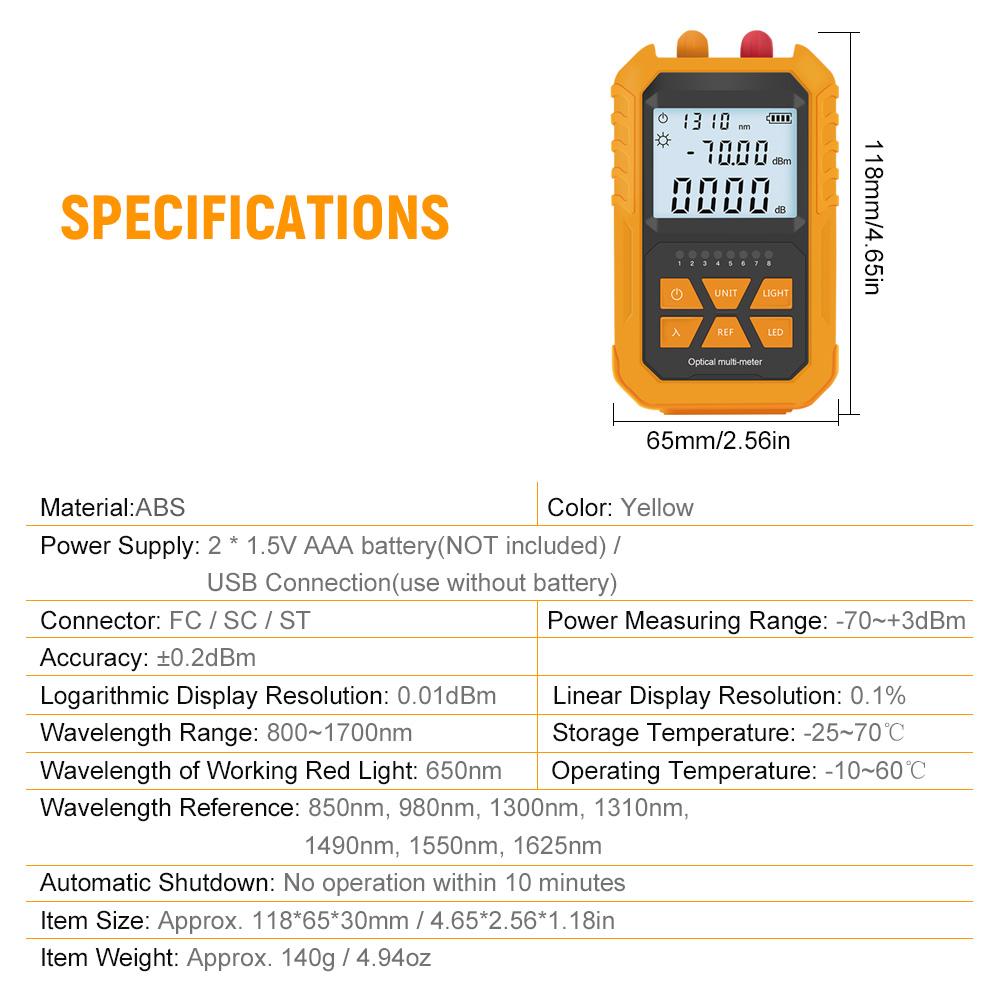 Handheld Optical Power Meter with 5km Red Light -70~+3dBm Mini Optical Power Tester Network Cable Tester Portable