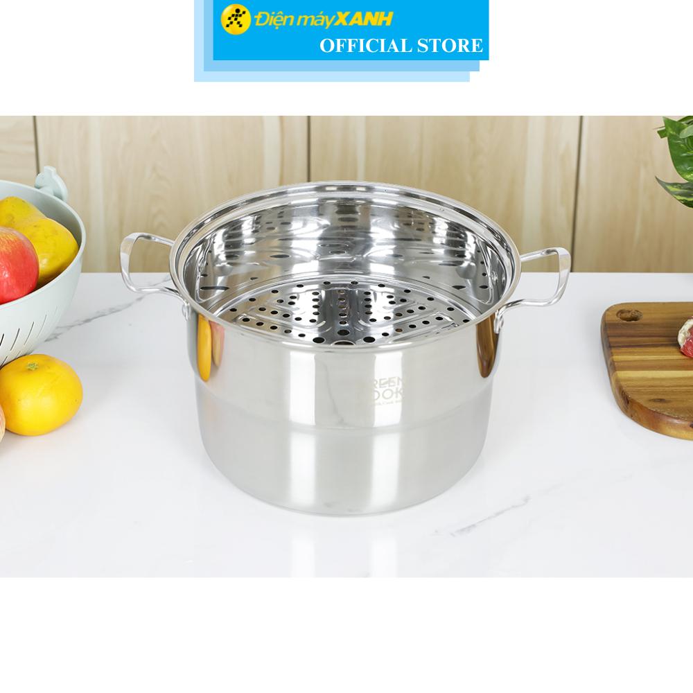 Nồi xửng hấp inox nắp inox 26 cm Green Cook GCST01-26IH - Hàng Chính Hãng