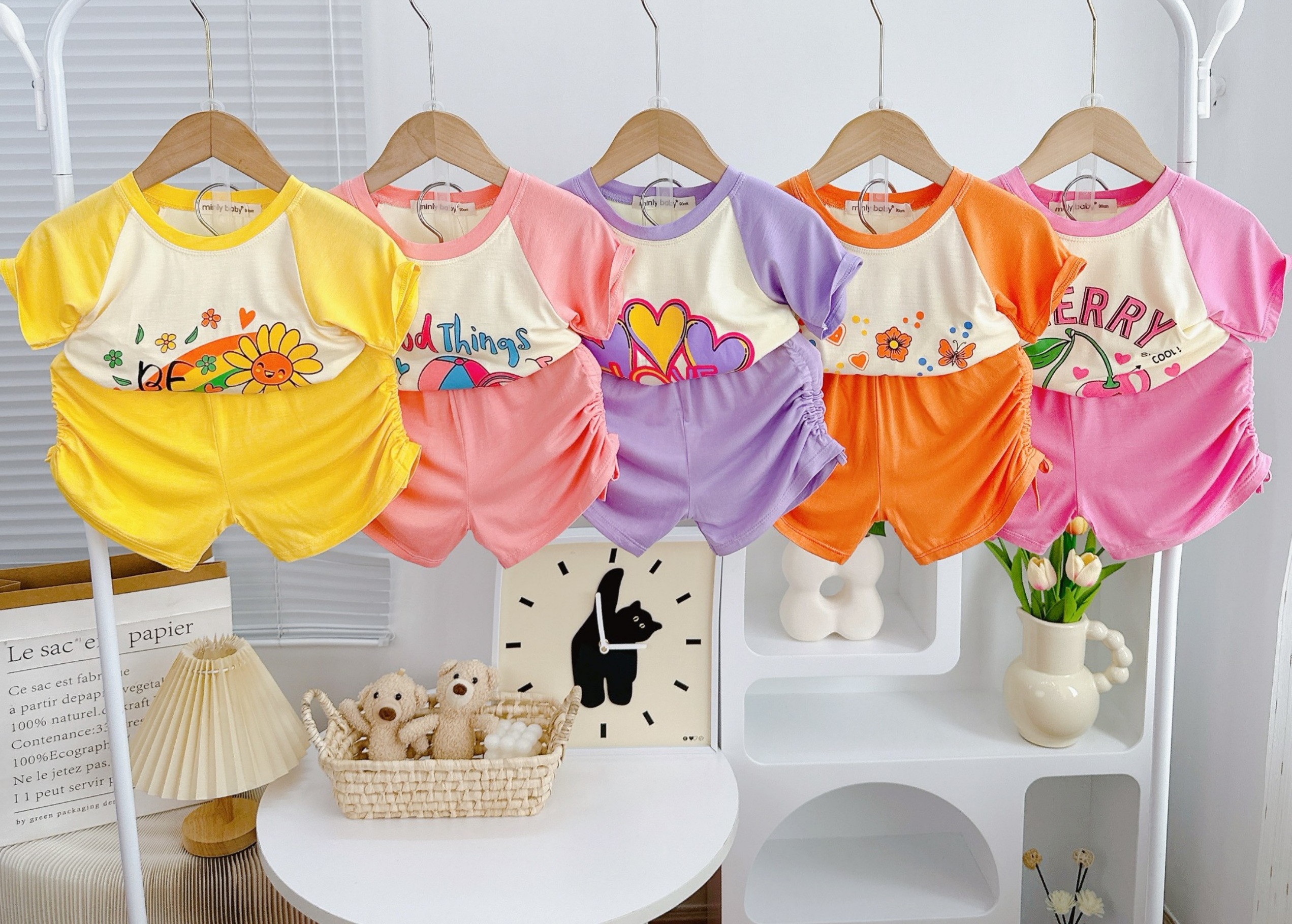 Đồ bộ bé gái, bộ mùa hè cho bé gái họa tiết trái cây con vật đáng yêu size 5-28kg chất cotton mềm mịn mát