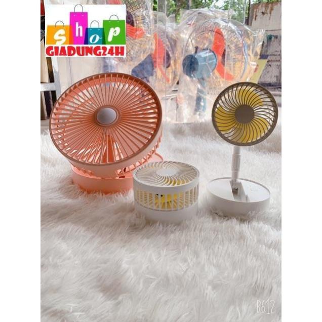 {}Quạt tích điện mini màu hồng cực xinh -Pin 3600mA HJ 2028 gấp gọn hình tròn, sử dụng pin sạc-Giadung24h