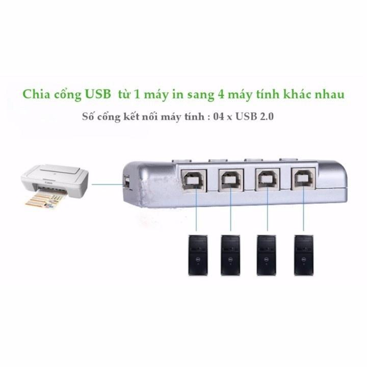 (Tặng 4 dây máy in 1,5m) Bộ chia sẻ máy in tự động 1 ra 4 MT VIKI