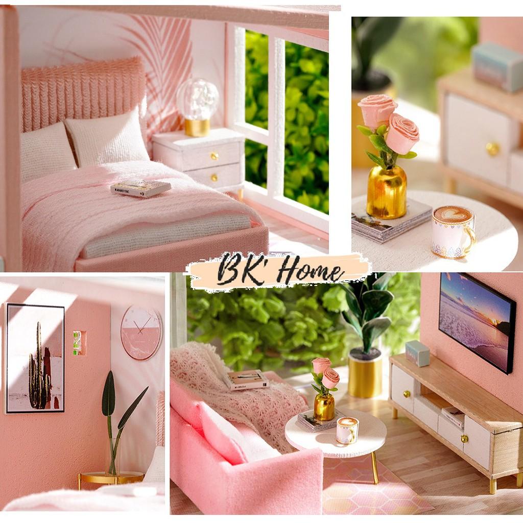 Mô hình nhà búp bê DIY Doll House Miniature_ Heart-warming life _Tặng TẤM CHE BỤI + KEO