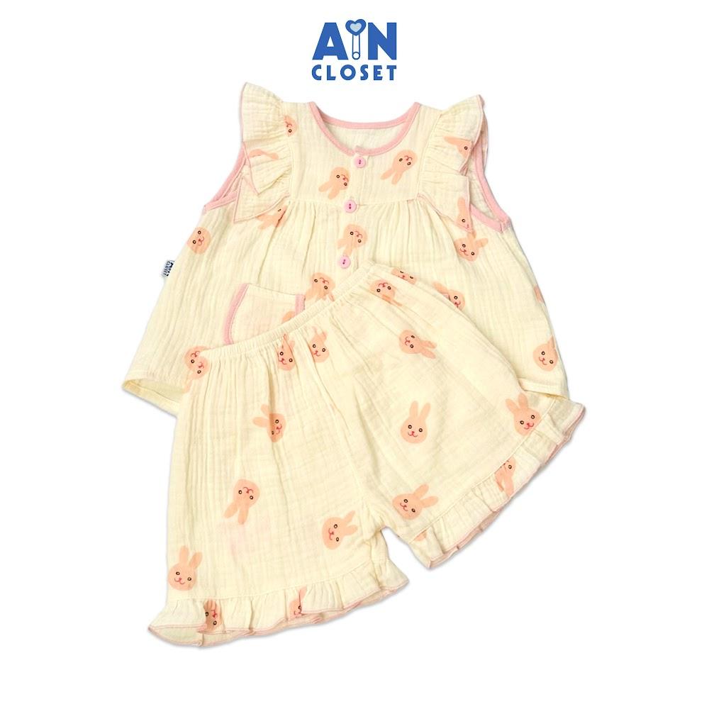 Bộ quần áo ngắn bé gái họa tiết Thỏ Bunny Hồng xô muslin - AICDBGJUDLOT - AIN Closet