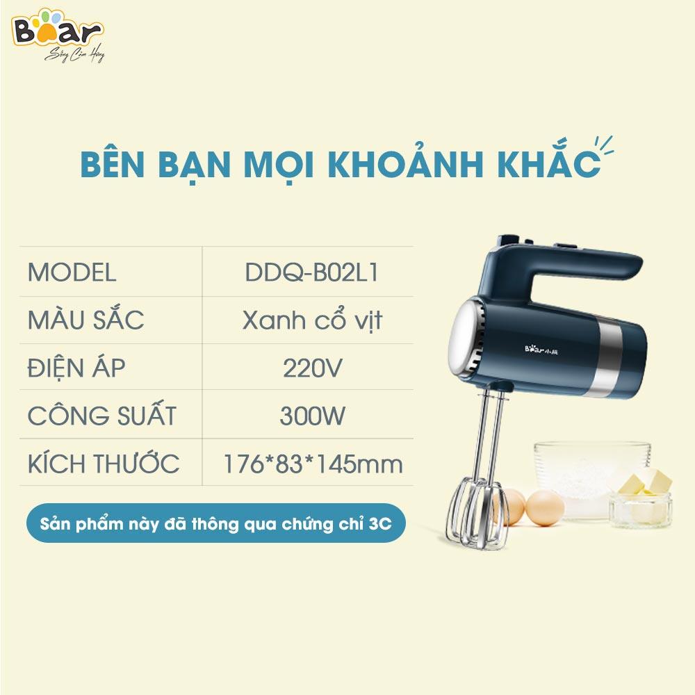 [Hàng Chính Hãng]Máy đánh trứng cầm tay Bear HM-B01V1 xanh cổ vịt. tích hợp 4 que đánh (2 que đánh trứng, 2 que nhồi bột),  công suất 300W 10 tốc độ