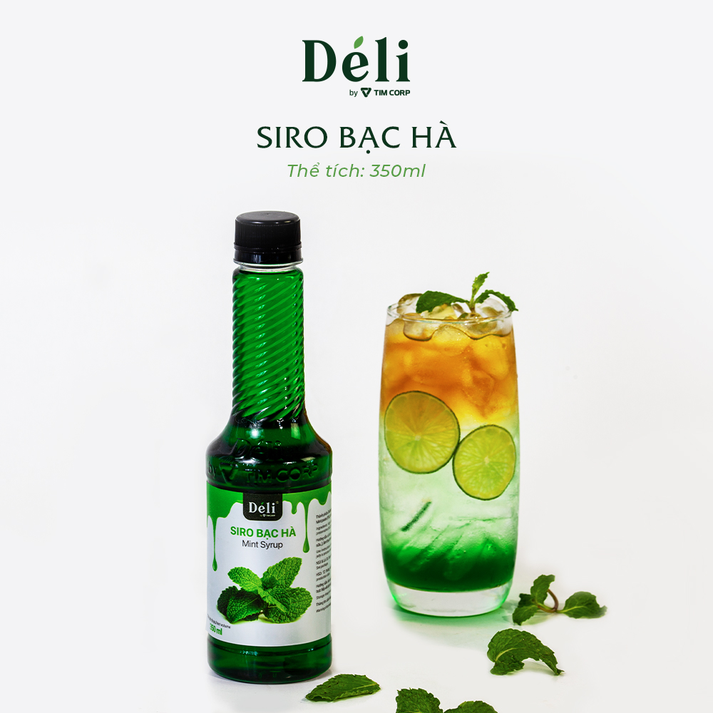 Siro bạc hà Déli chai 350ml [GIÁ TỐT] HSD: 12 tháng, nguyên liệu pha chế trà trái cây, soda, tạo màu thạch rau câu,..