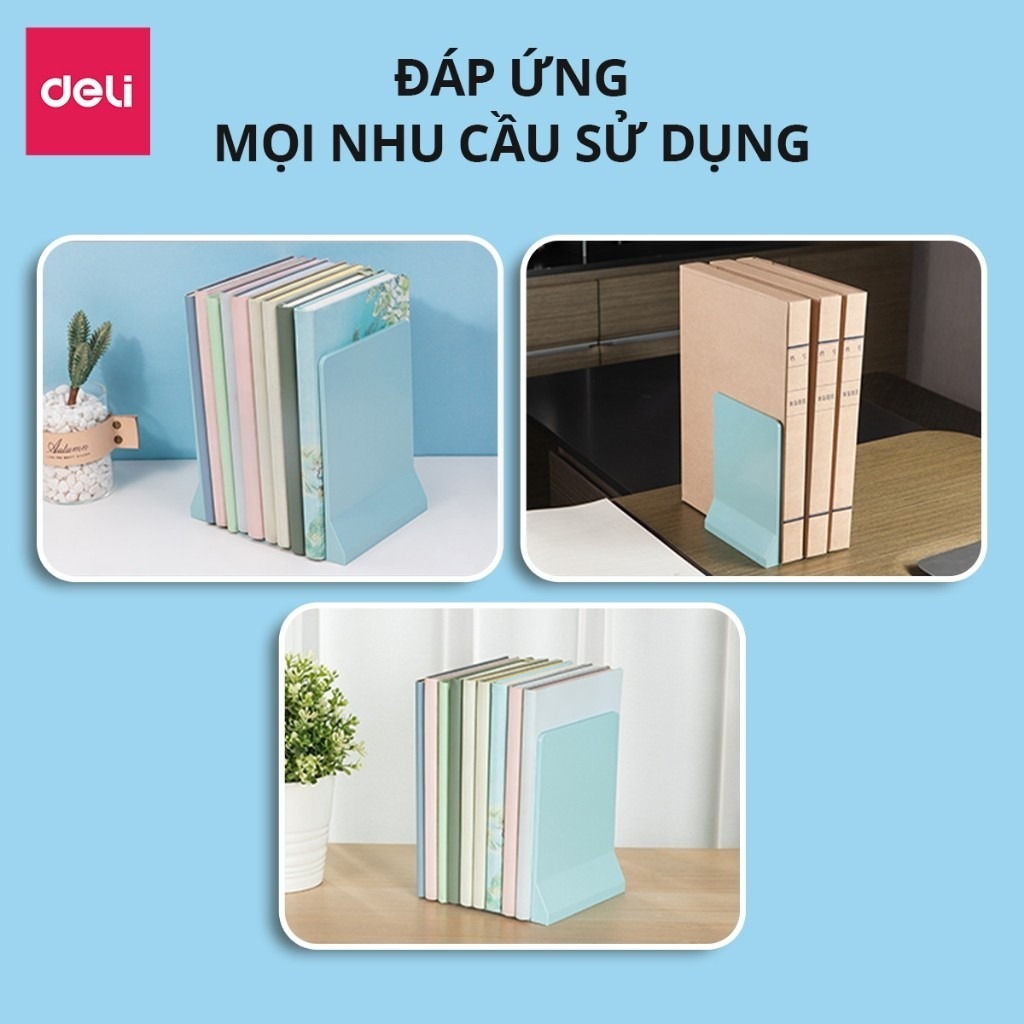 Giá Chặn Sách Bằng Nhựa Deli Kệ Đỡ Sách (Gồm 2 Chiếc) Để Bàn Màu Sắc Pastel Có Đường Gân Chịu Lực Nhỏ Gọn