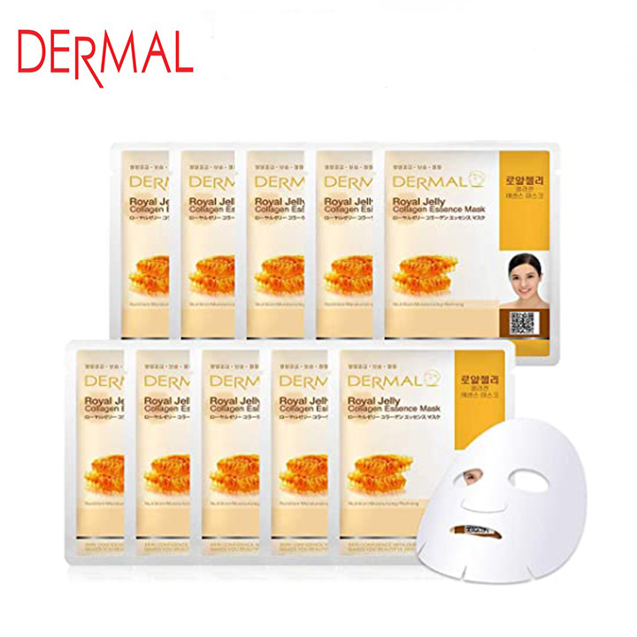Mặt Nạ Dermal Chiết Xuất Sữa Ong Chúa Ngăn Ngừa Lão Hóa Da Royal Jelly Collagen Essence Mask 23g - 10 Miếng