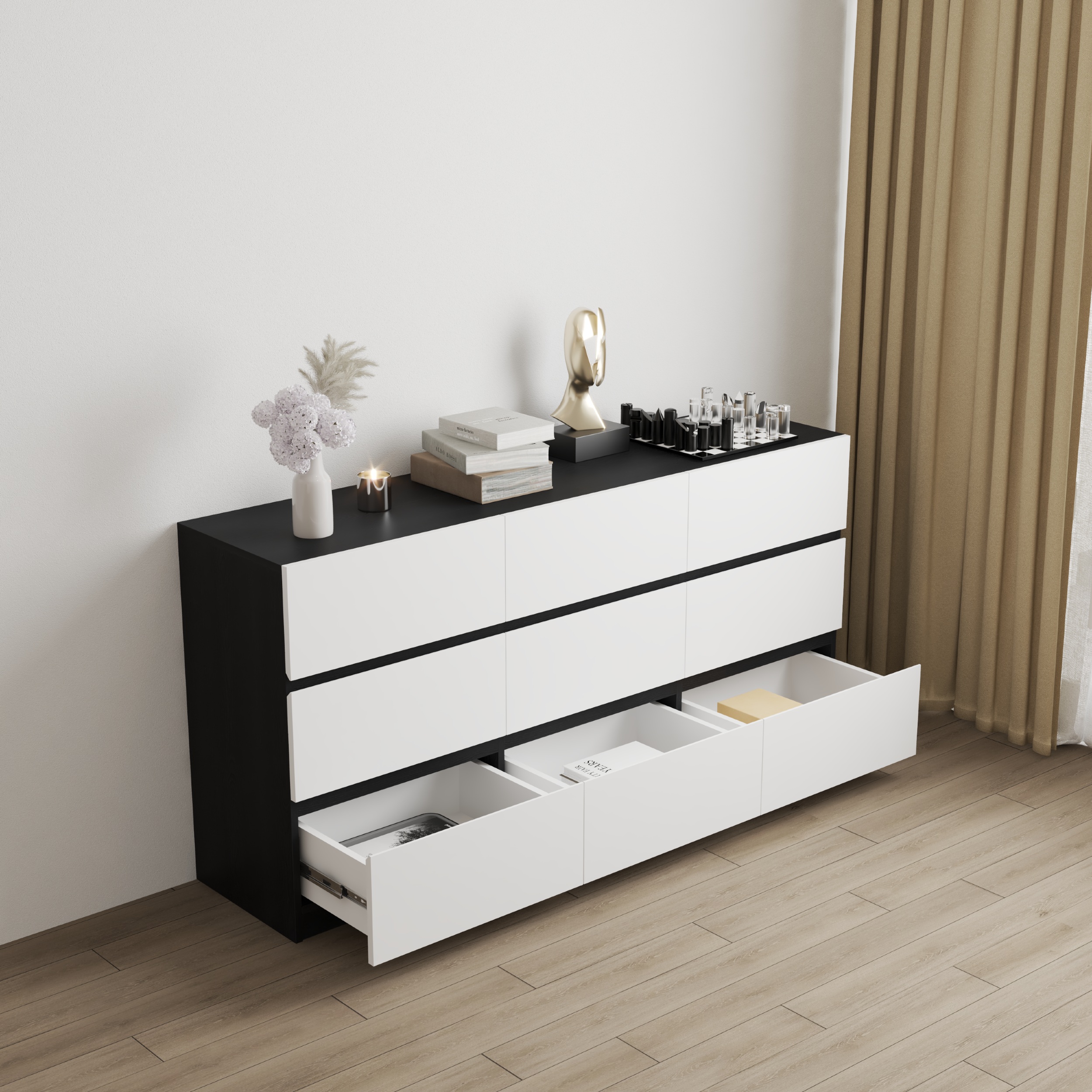 HAPPY FURNITURE , Tủ lưu trữ 9 ngăn kéo - KALA, THK_288, 160cm x 40cm x 80cm DxRxC