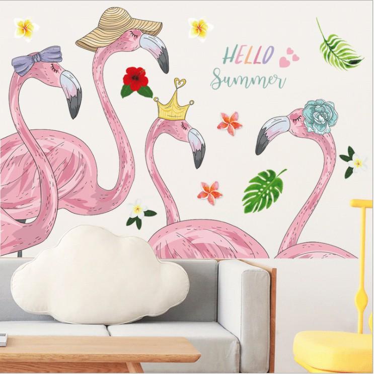 Decal trang trí tường - Cò Hồng vui hè Hello Summer