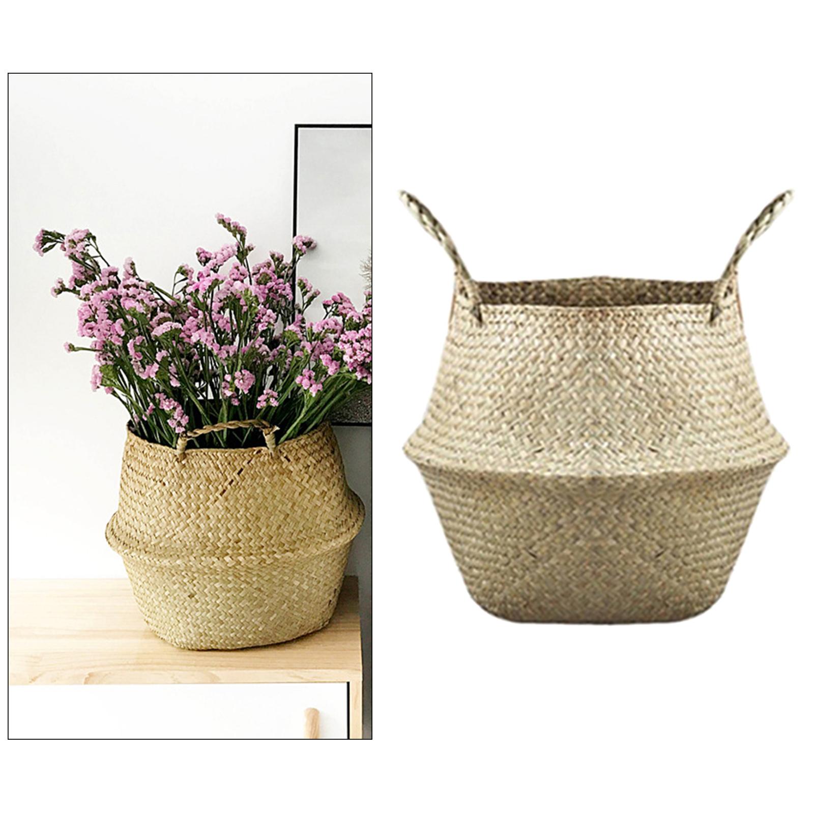 Woven Plant Basket Modern Woven Basket for Flower Pot Floor Indoor Planters, Storage Organizer Basket with Handle Rustic Home Decor