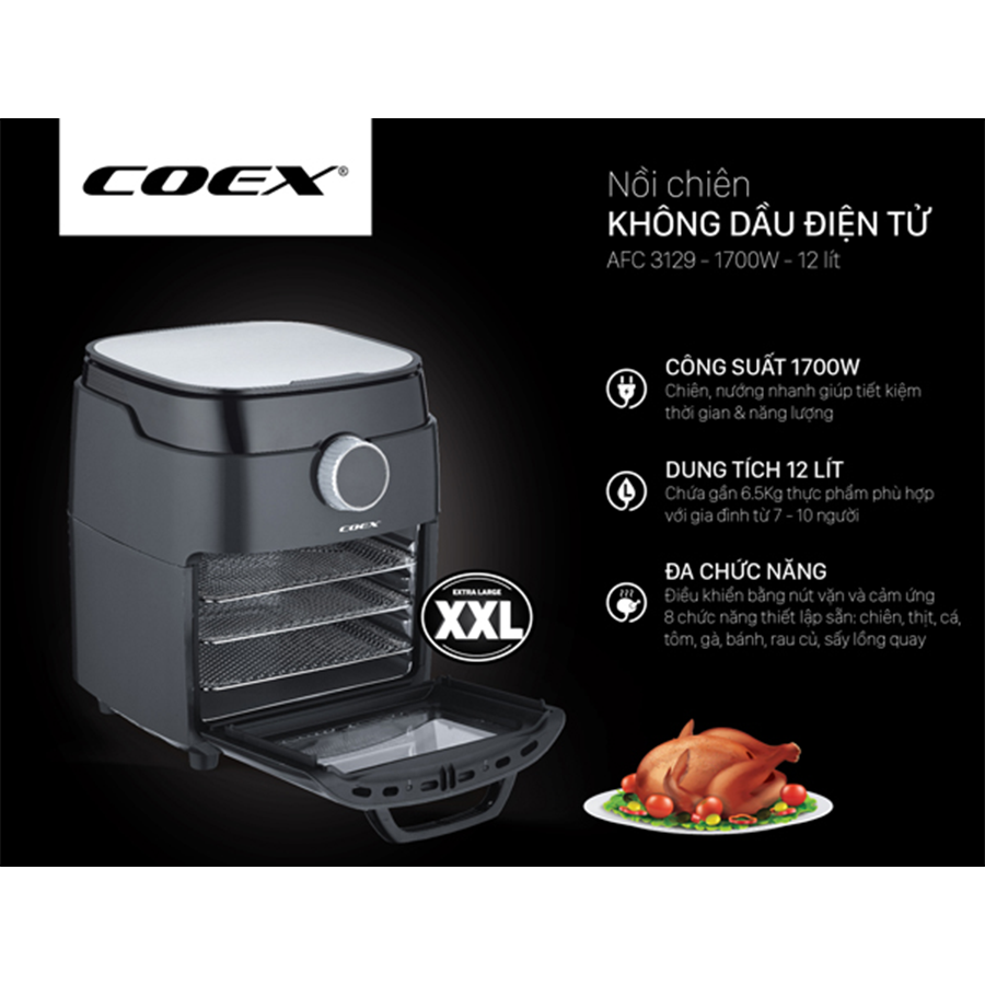 Nồi chiên không dầu 12L Coex AFC-3129 - Hàng Chính Hãng