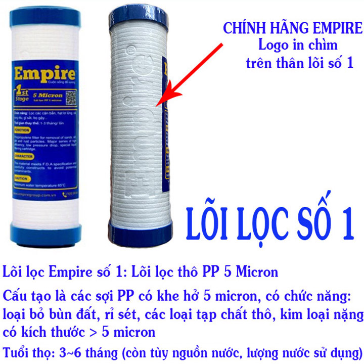 BỘ 3 LÕI LỌC NƯỚC 1-2-3 EMPIRE DÙNG CHO TẤT CẢ CÁC DÒNG MÁY- HÀNG CHÍNH HÃNG