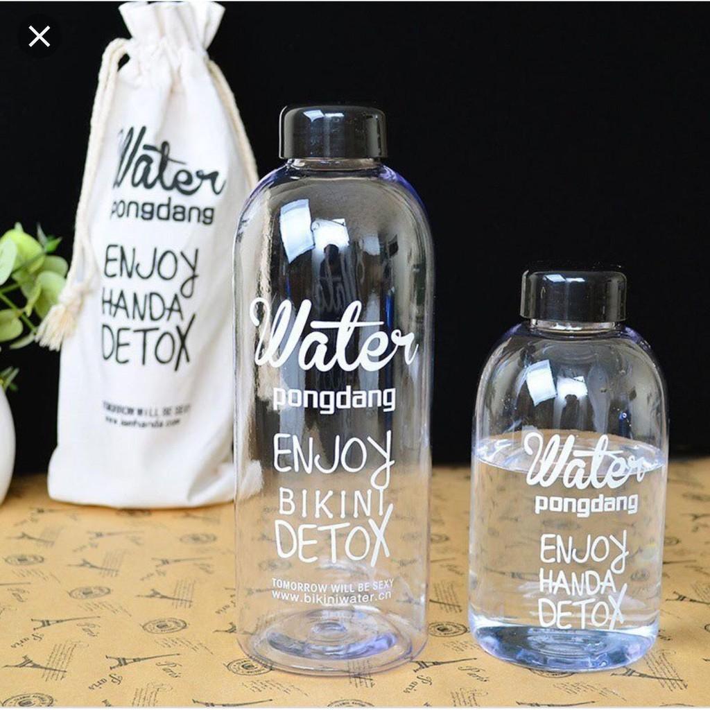 Bình Nước Trong suốt Detox WATER PONGDANG Detox 600ml + 1000ml CAO CẤP /Tặng Kèm Túi siêu tiện lợi
