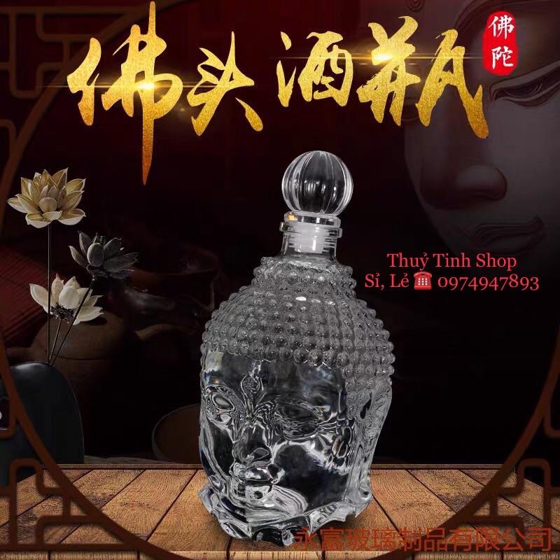 Bình Đựng Rượu Thuỷ Tinh Cao Cấp Mẫu Đầu Phật Nắp Thuỷ Tinh Đặc 750ml