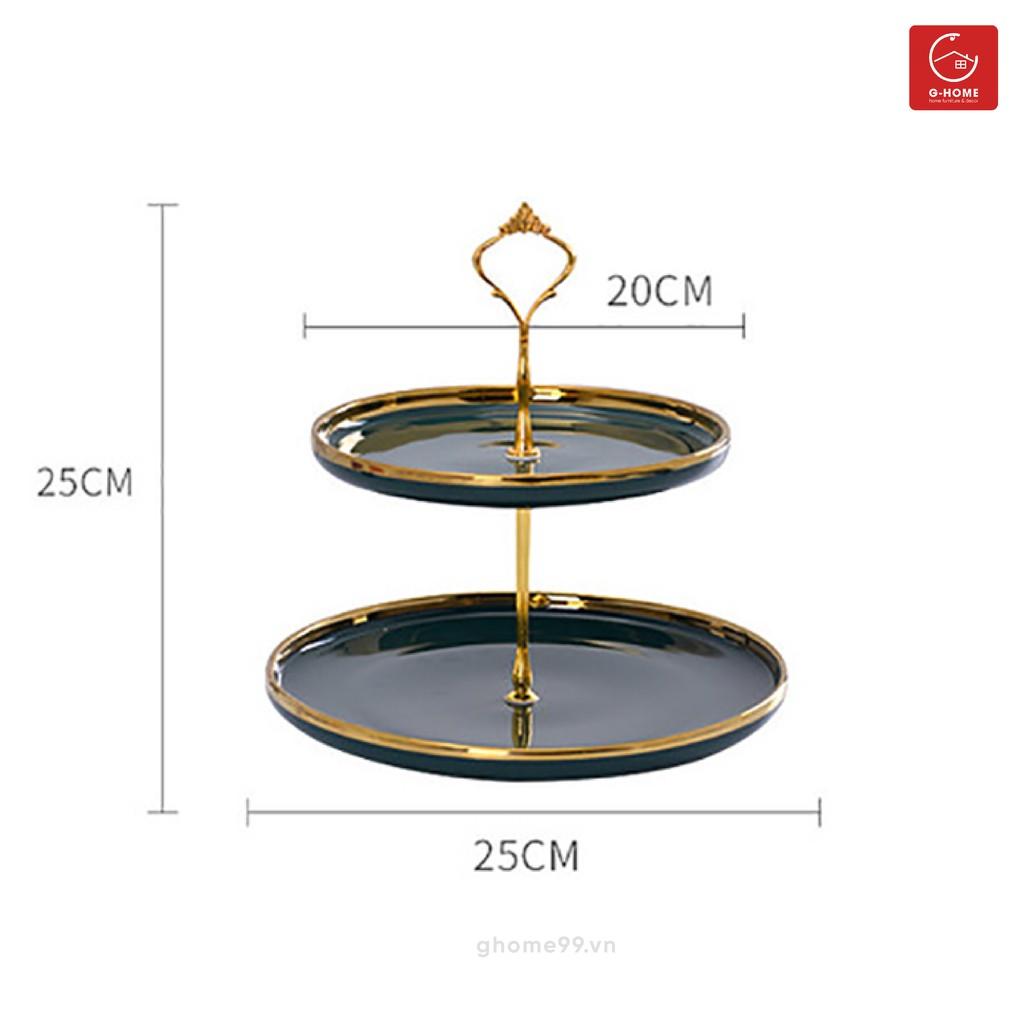 Đĩa đựng hoa quả 2 tầng đĩa sứ đựng bánh kẹo Ghome Decor trang trí nhà cửa