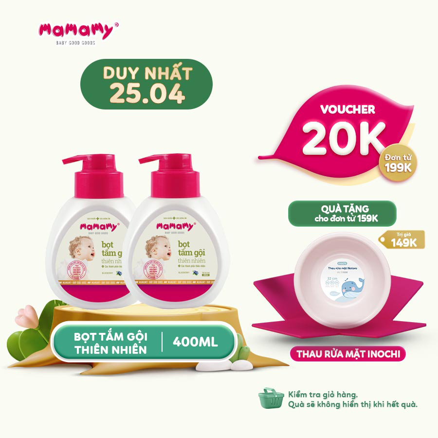 Combo 2 Chai Bọt tắm gội thiên nhiên Mamamy 400ml/chai